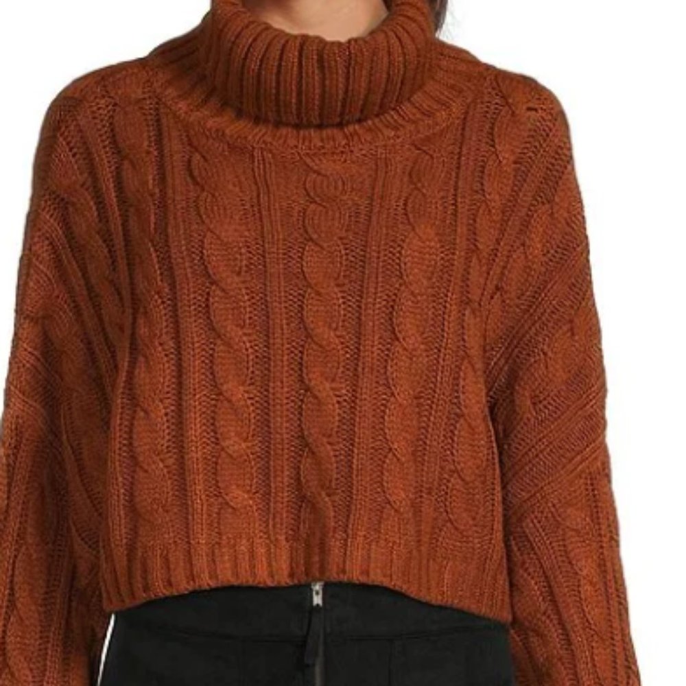 Steve Madden Sloane Turtleneck drop Shoulder Cable knit cropped Sweater
